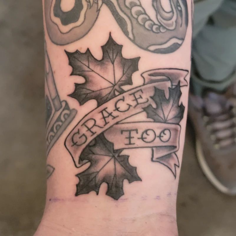 Maple Leaf Tattoo by Sheila Anderson at Crimson Empire Tattoo in Edmonton Alberta Canada