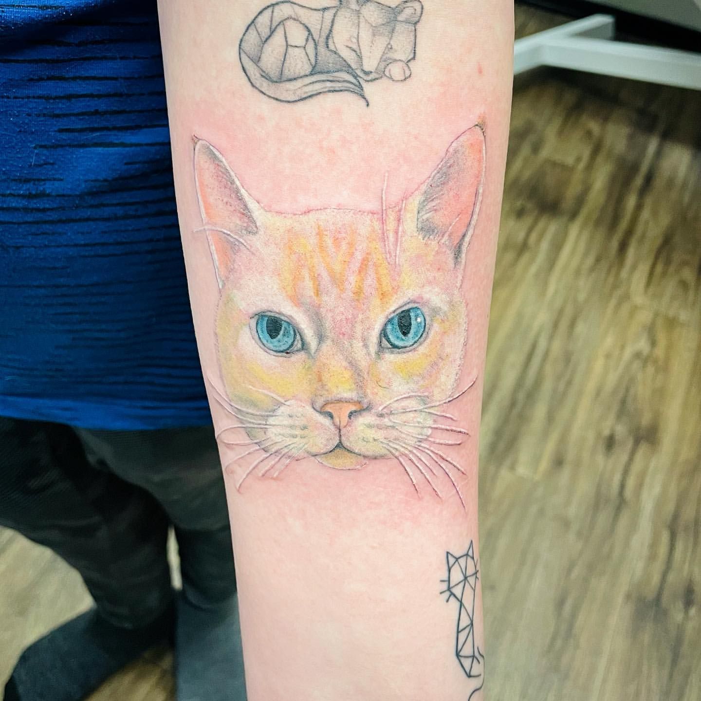 Cat Portrait Tattoo by Jess Alther at Black Gold Tattoo Co in Edmonton Alberta Canada