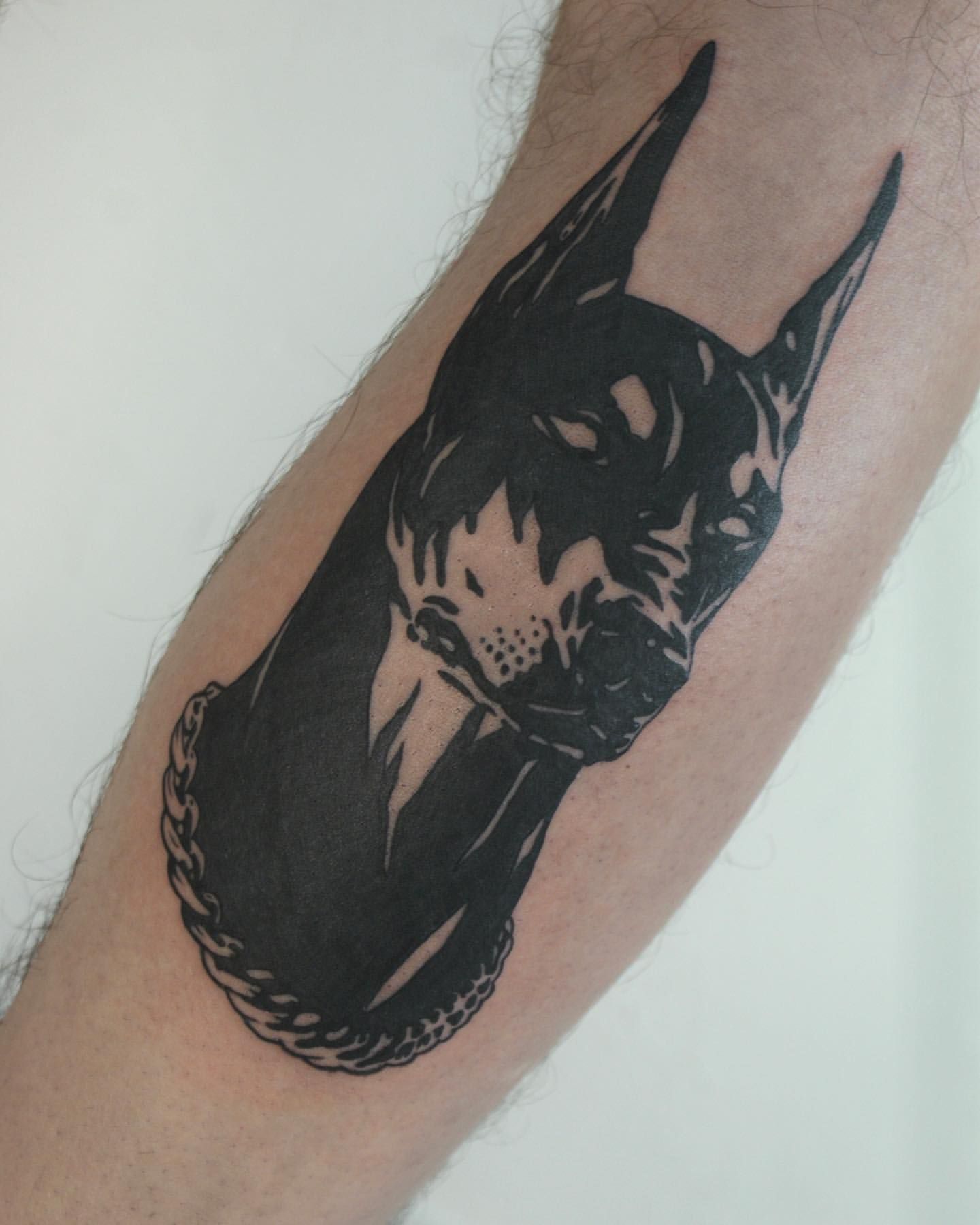 Doberman Tattoo by Liza Kruk at Silver Ghost Tattoo in Edmonton Alberta Canada