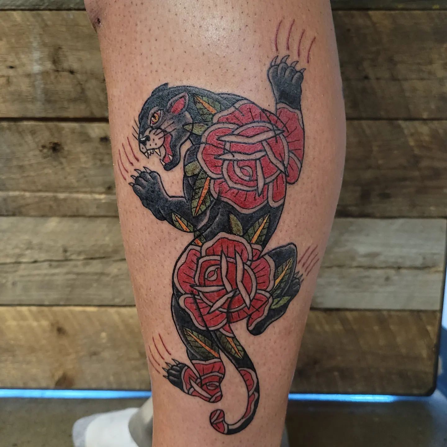 Panther and Roses Tattoo by Sheila Anderson at Crimson Empire Tattoo in Edmonton Alberta Canada