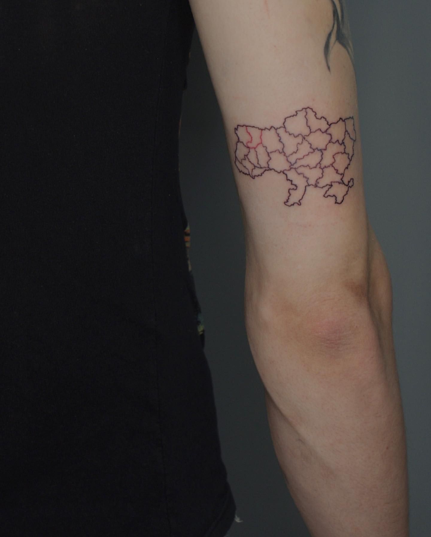 Map of Ukraine Tattoo by Liza Kruk at Silver Ghost Tattoo in Edmonton Alberta Canada