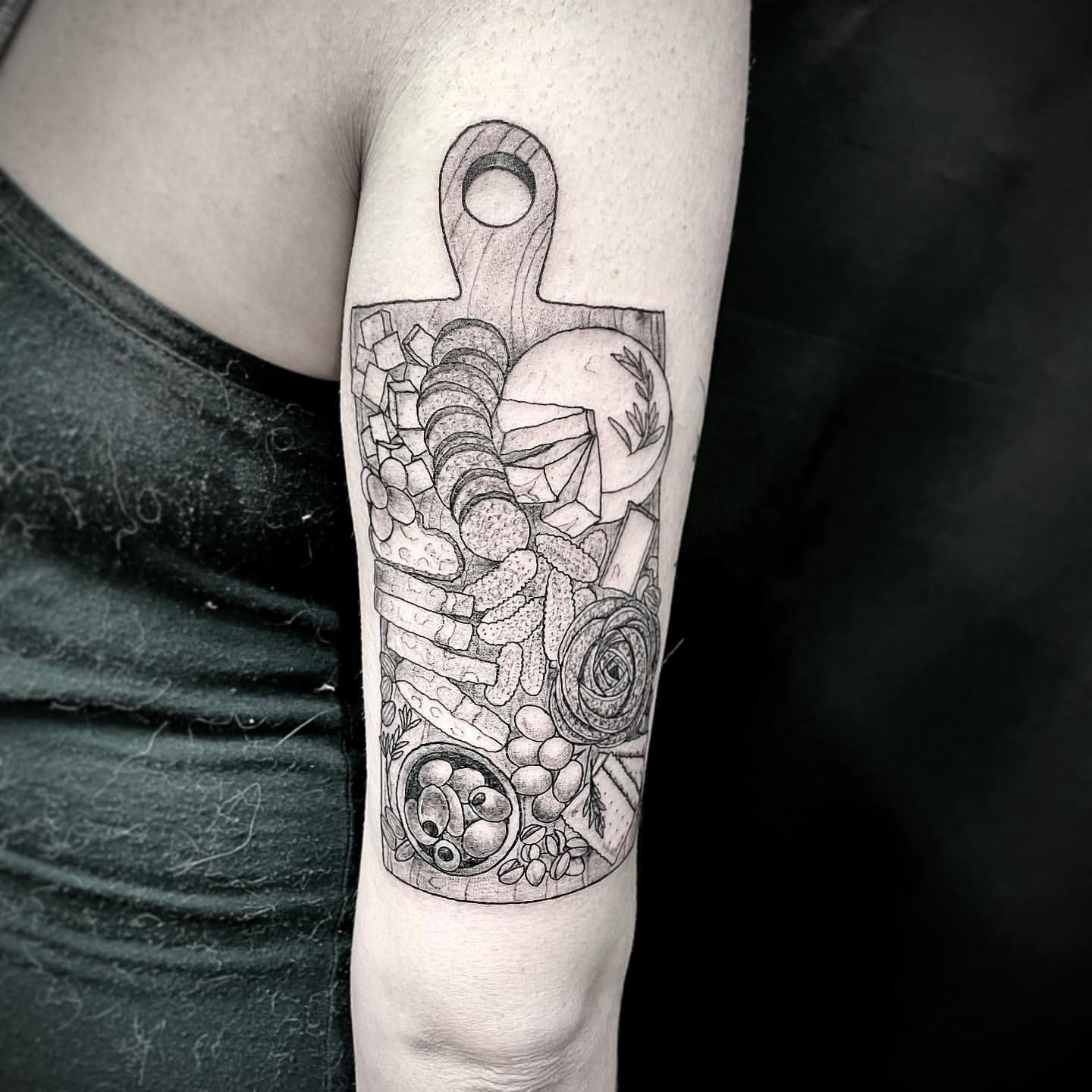 Charcuterie Tattoo by Jess Alther at Black Gold Tattoo Co in Edmonton Alberta Canada