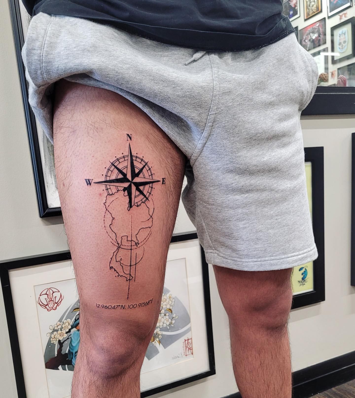 Map and Compass Tattoo by Ian Wang at Black Gold Tattoo Co in Edmonton Alberta Canada