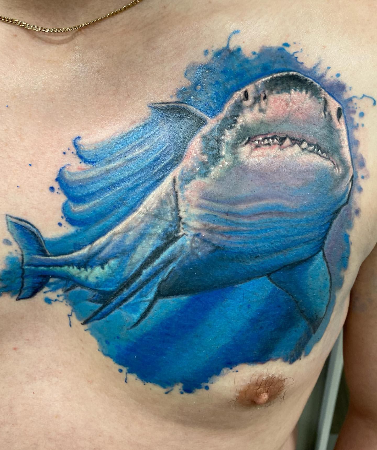 Shark Tattoo by Chris Labrenz at Black Gold Tattoo Co in Edmonton Alberta Canada
