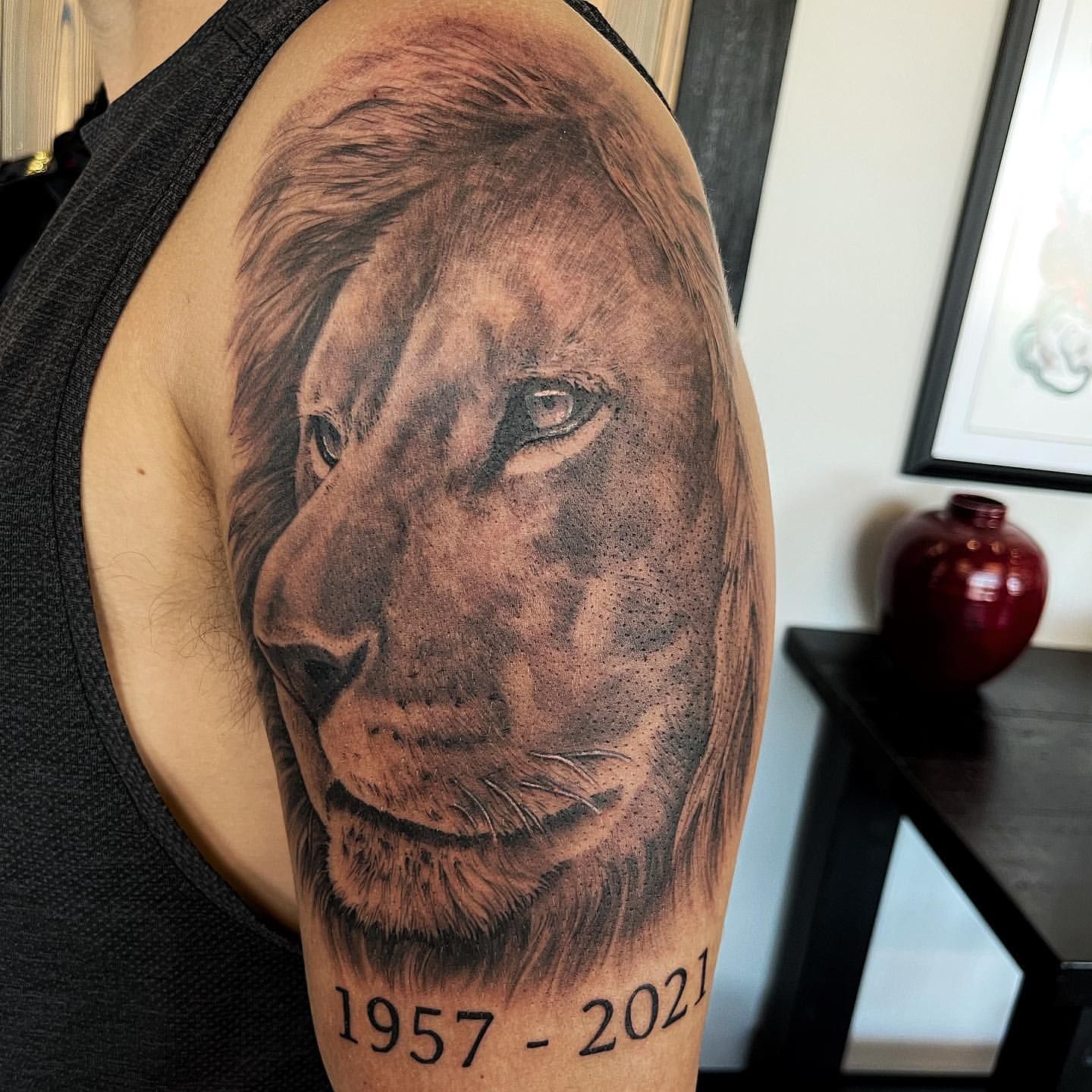 Lion Tattoo by Chad Lavers at Crimson Empire Tattoo in Edmonton Alberta Canada