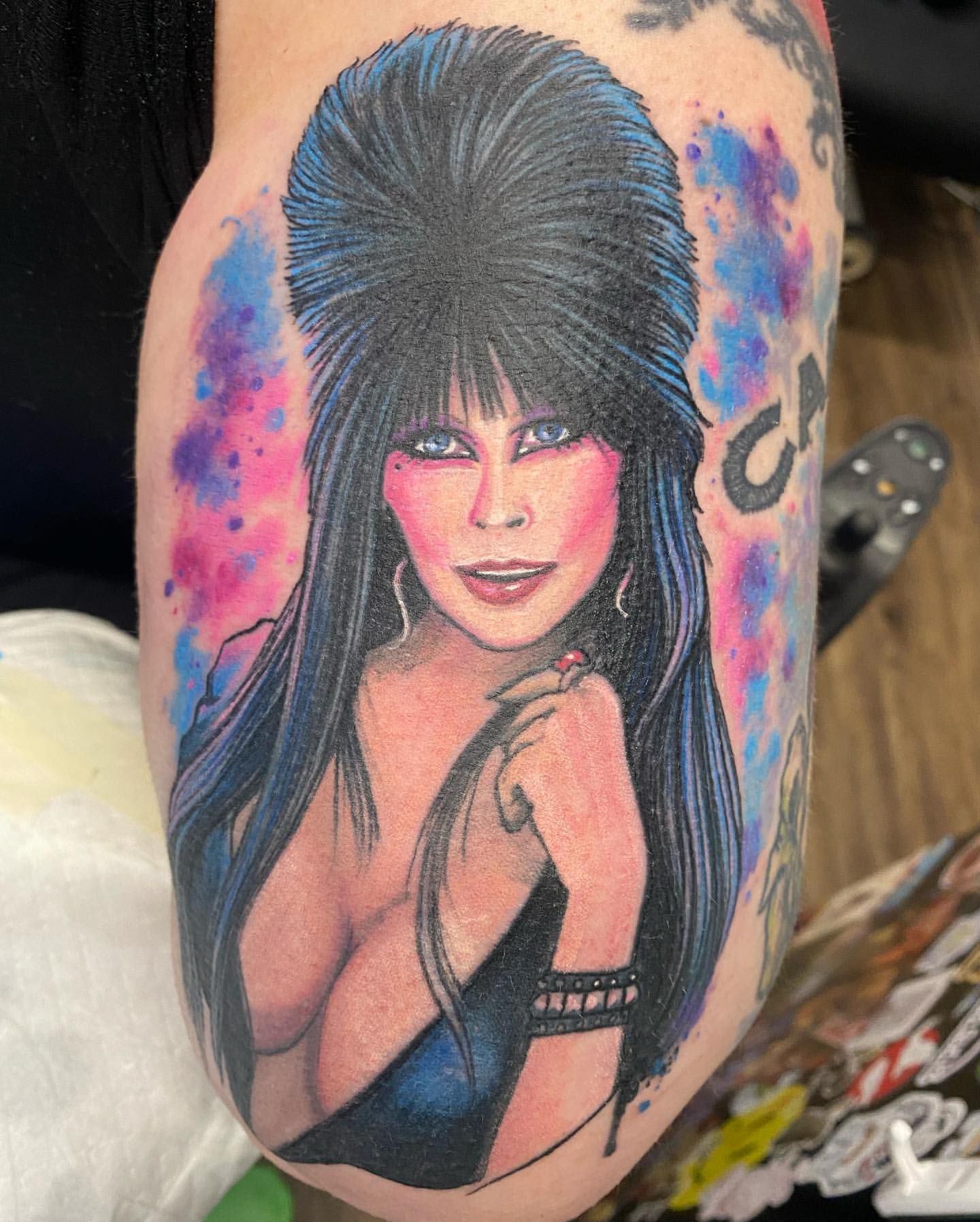 Elvira Tattoo by Chris Labrenz at Black Gold Tattoo Co in Edmonton Alberta Canada