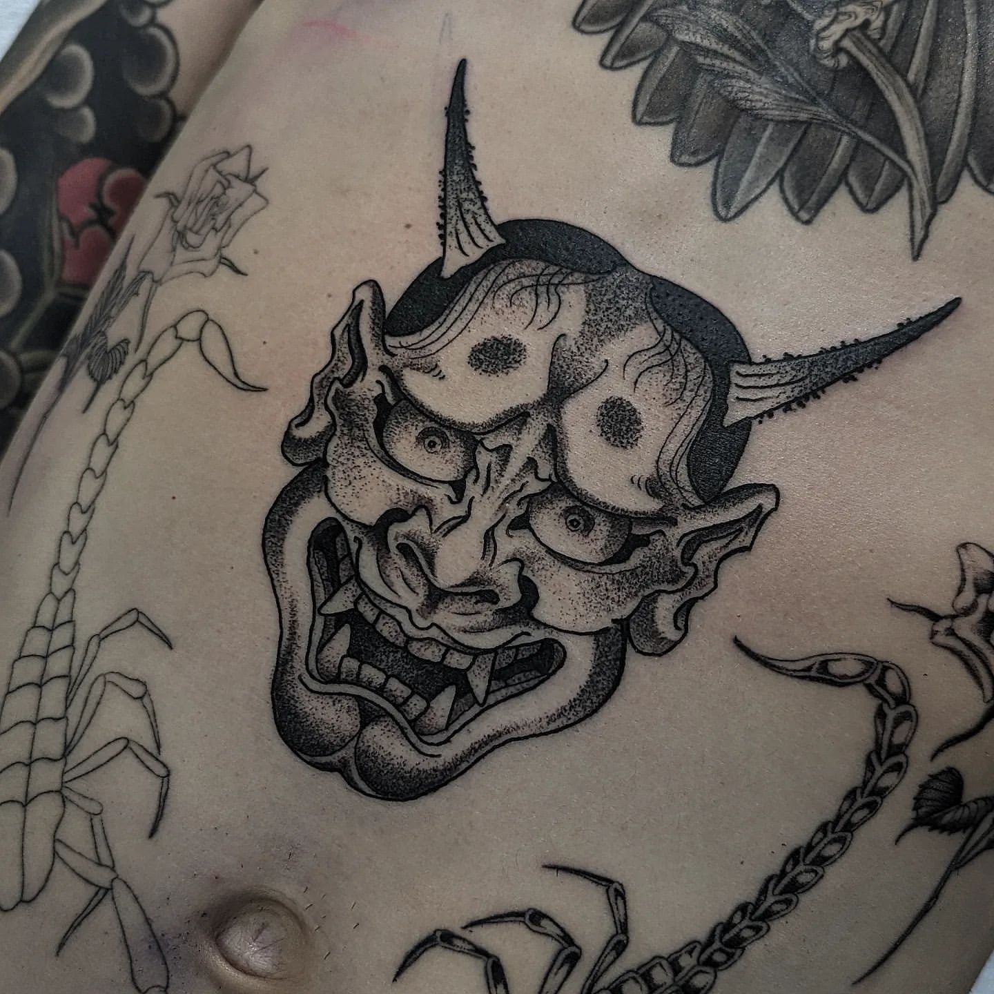 Hannya Tattoo Chris Benson at Silver Ghost Tattoo in Edmonton Alberta Canada
