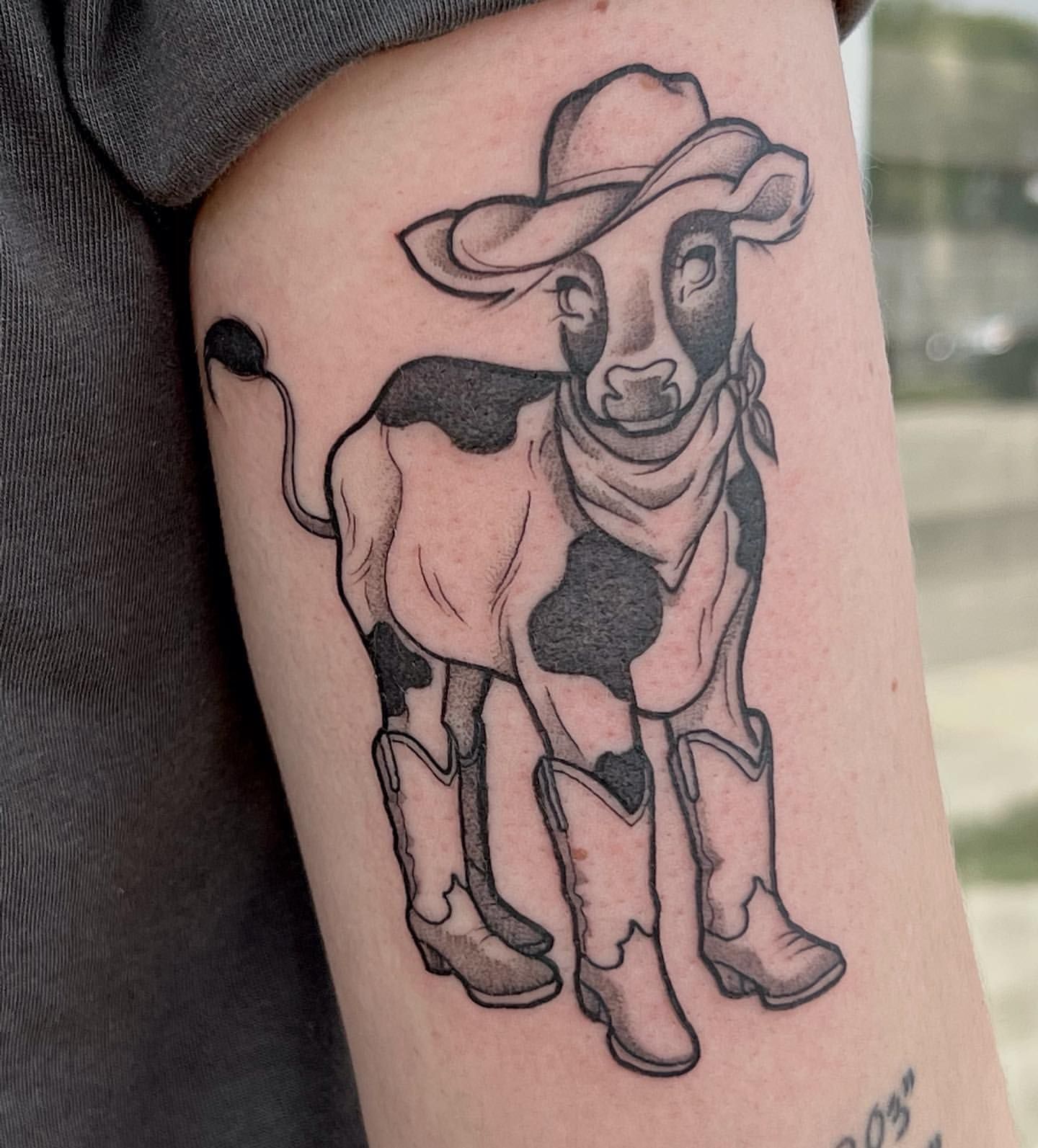 Cowboy Cow Tattoo by Liza Kruk at Silver Ghost Tattoo in Edmonton Alberta Canada