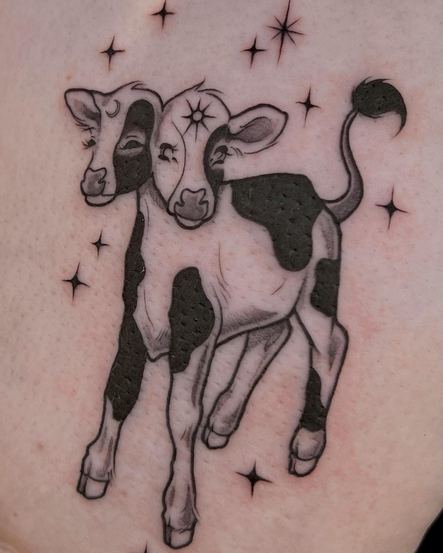 Two Headed Cow Tattoo by Liza Kruk at Silver Ghost Tattoo in Edmonton Alberta Canada