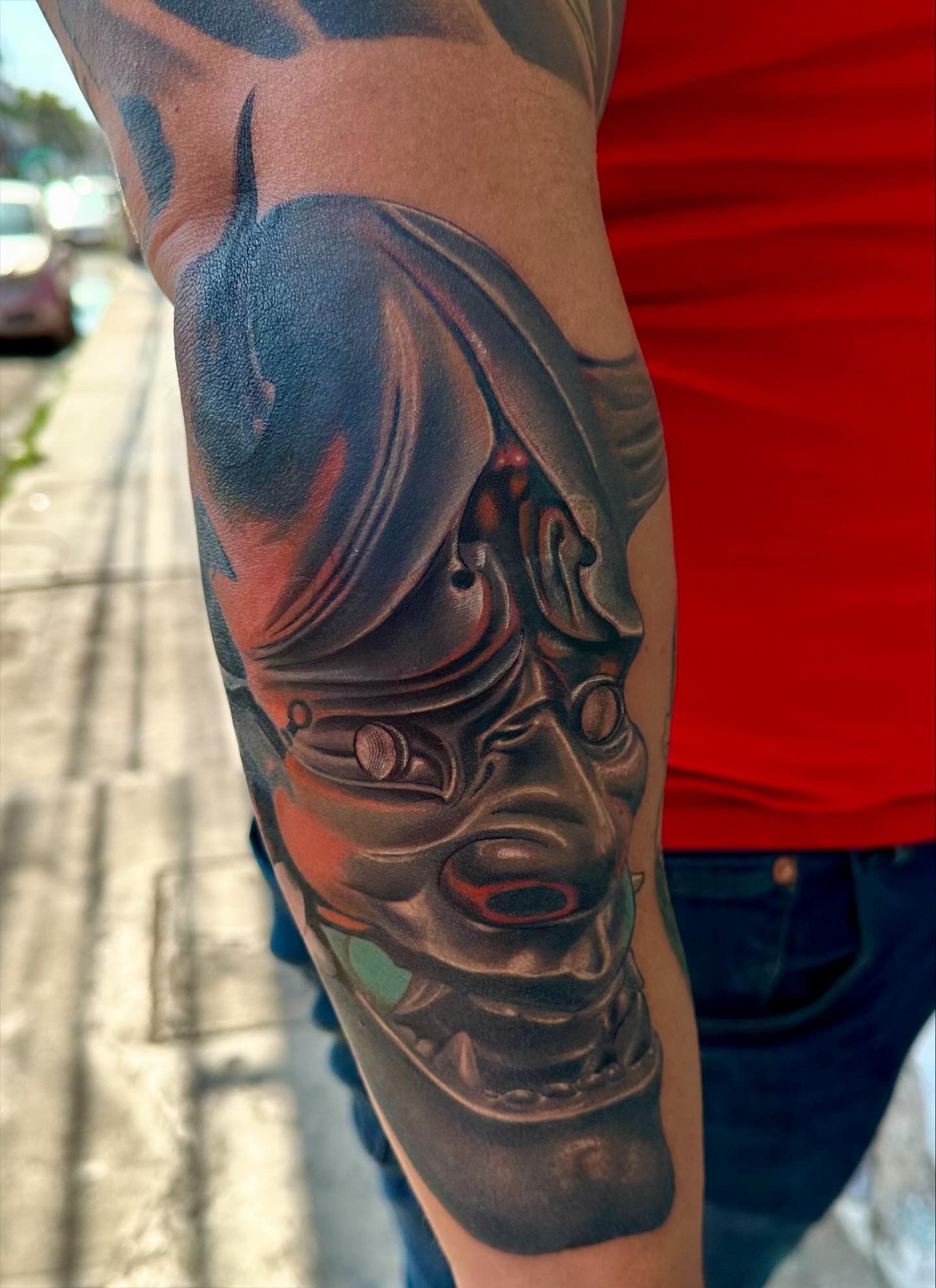 Hannya Mask Tattoo by Sly at Silver Ghost Tattoo in Edmonton Alberta Canada