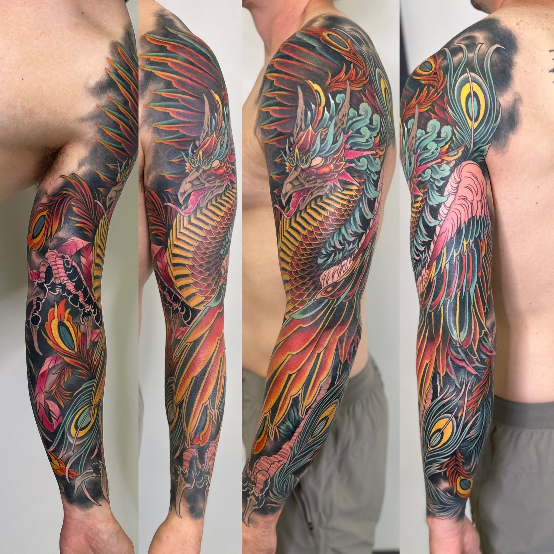 Phoenix Sleeve by Brain Dangerfield at Black Gold Tattoo Co in Edmonton Alberta Canada