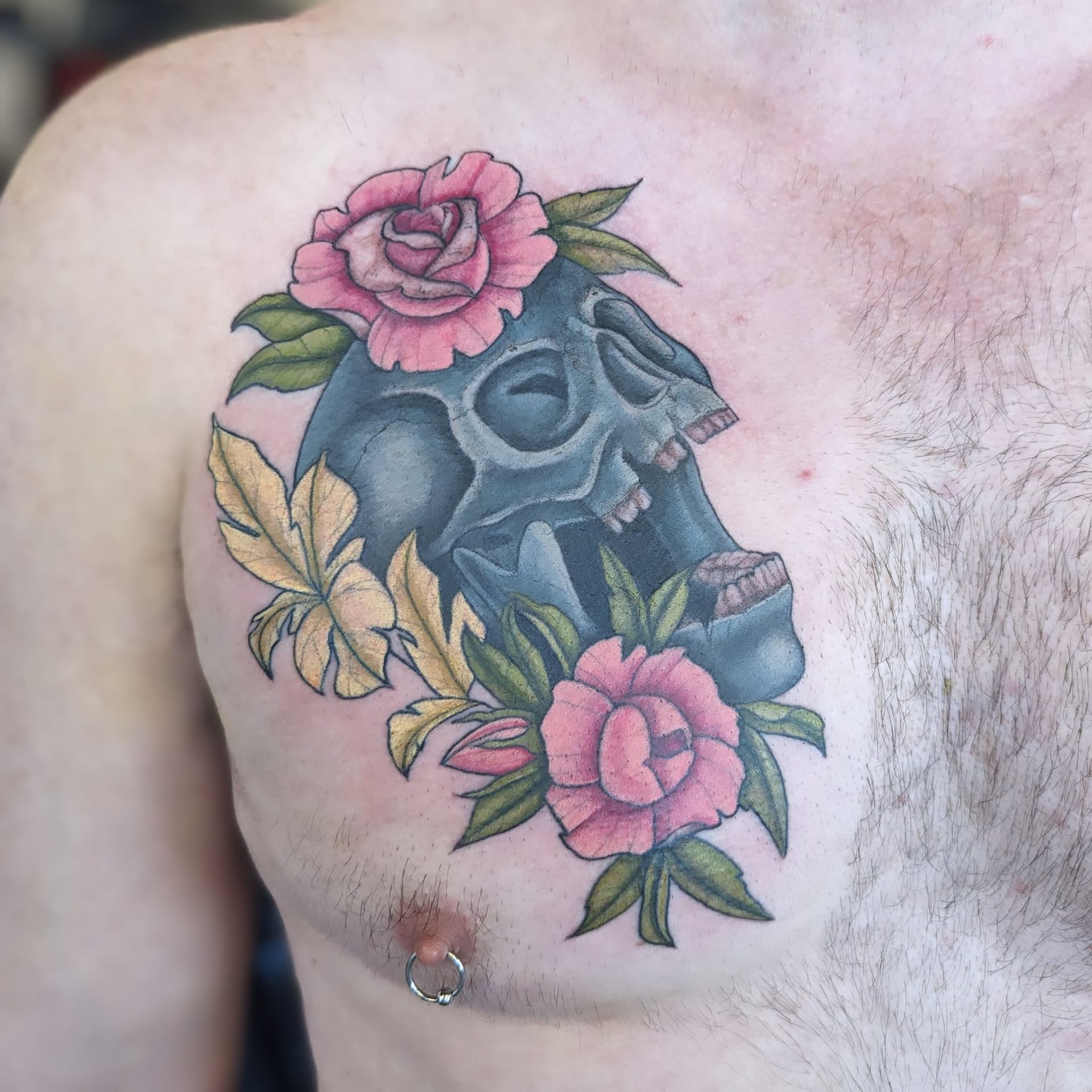 Skull and Floral Tattoo by Samantha Hnatiw at Crimson Empire Tattoo in Edmonton Alberta Canada