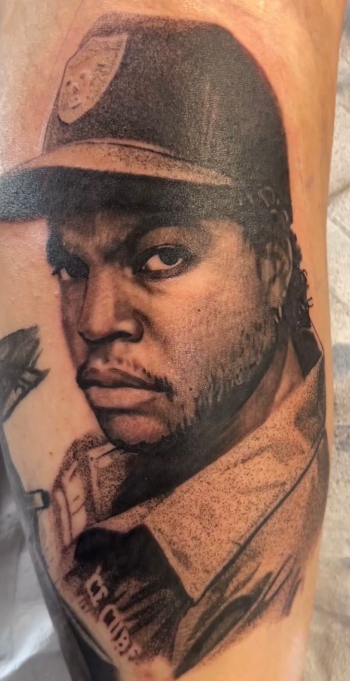 Ice Cube Portrait Tattoo by Alan Coates at Silver Ghost Tattoo in Edmonton Alberta Canada