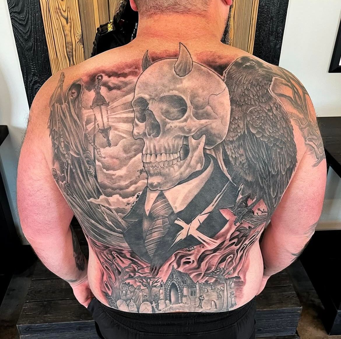 Death Backpiece by Chad Lavers at Crimson Empire Tattoo in Edmonton Alberta Canada