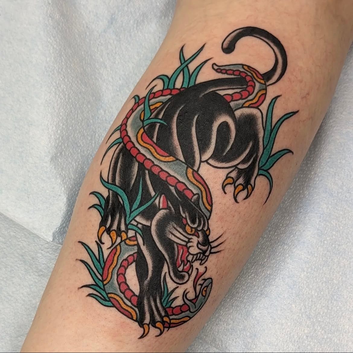 Panther and Snake Tattoo by Chris Benson at Silver Ghost Tattoo in Edmonton Alberta Canada