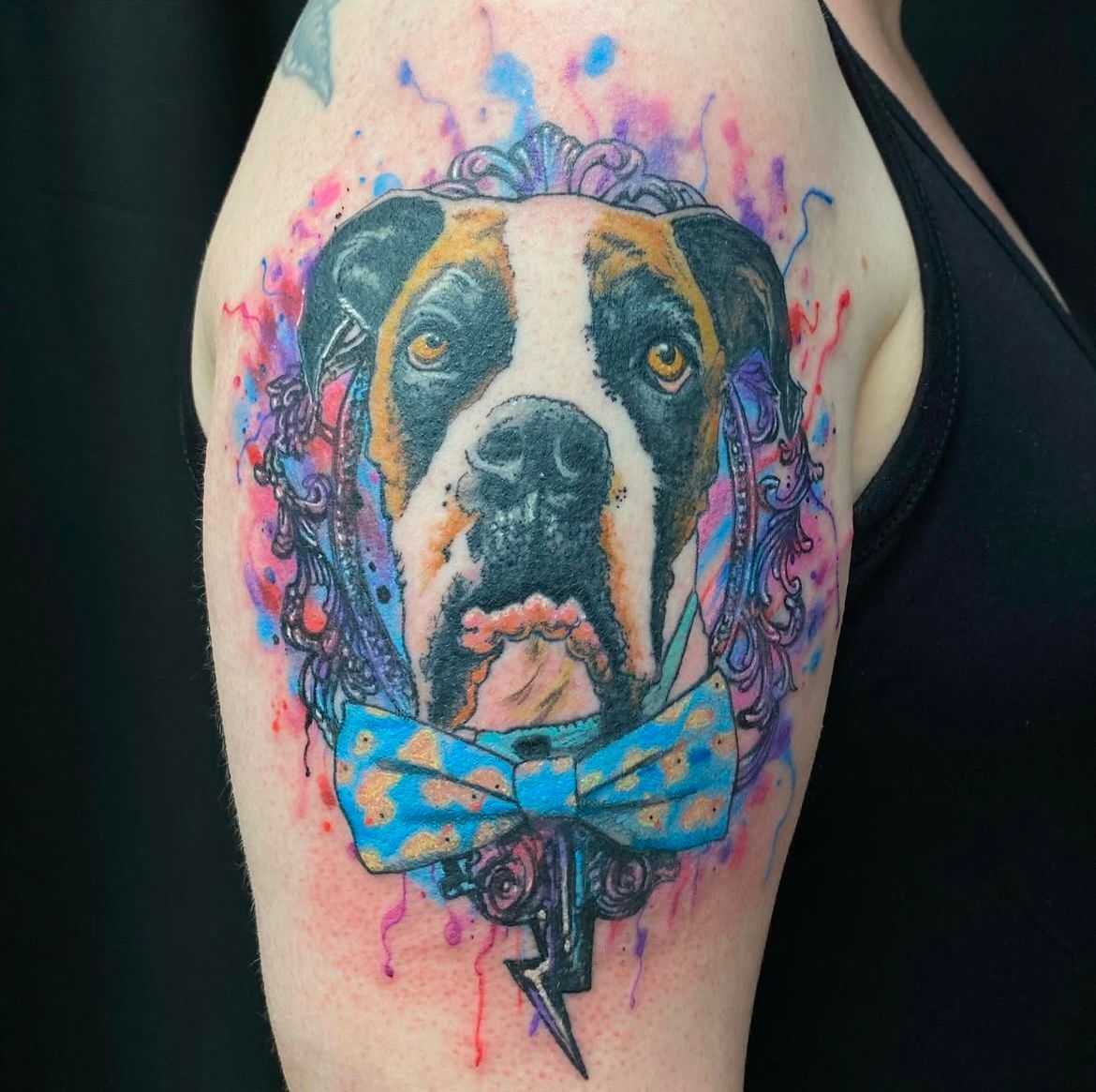 Dog Portrait Tattoo by Chris Labrenz at Black Gold Tattoo Co in Edmonton Alberta Canada