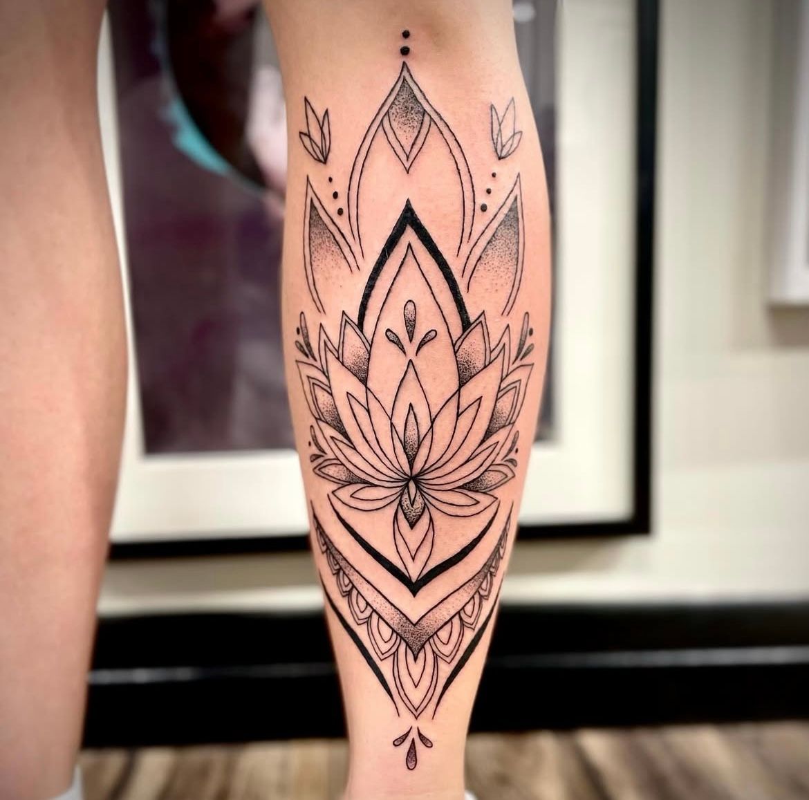 Ornamental Lotus Tattoo by Jess Alther at Black Gold Tattoo Co in Edmonton Alberta Canada