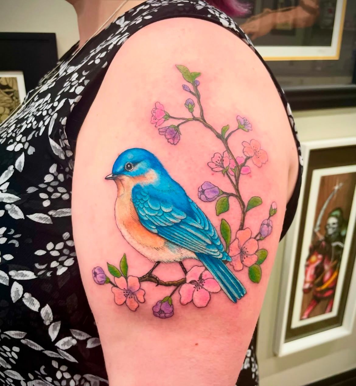 Bluebird Tattoo by Jess Alther at Black Gold Tattoo Co in Edmonton Alberta Canada