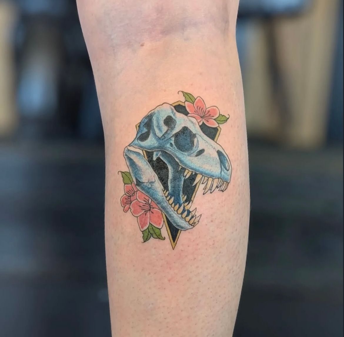 Dinosaur Skull Tattoo by Samantha Hnatiw at Crimson Empire Tattoo in Edmonton Alberta Canada