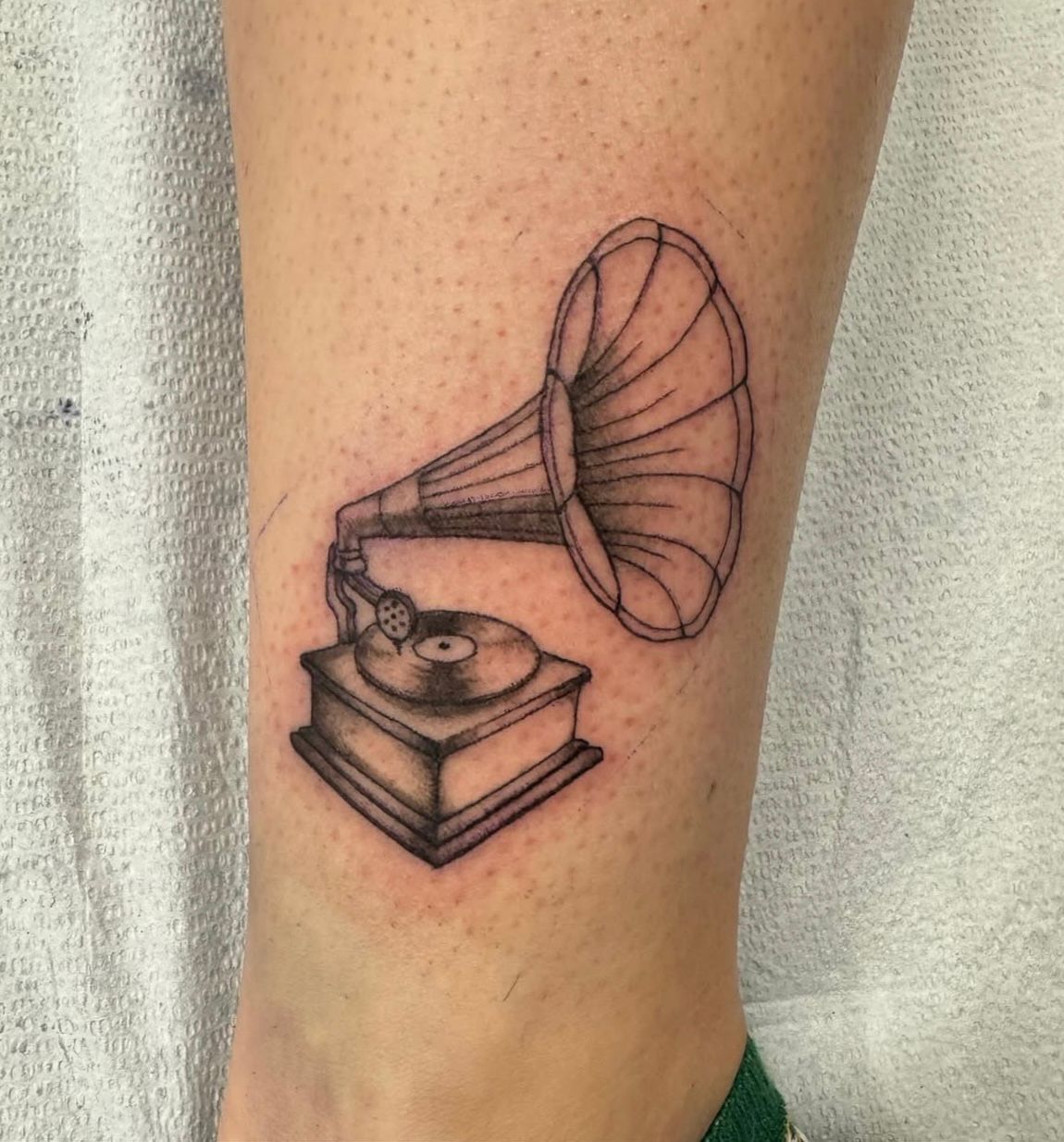 Gramophone Tattoo by Vinny Nguyen at Crimson Empire Tattoo in Edmonton Alberta Canada