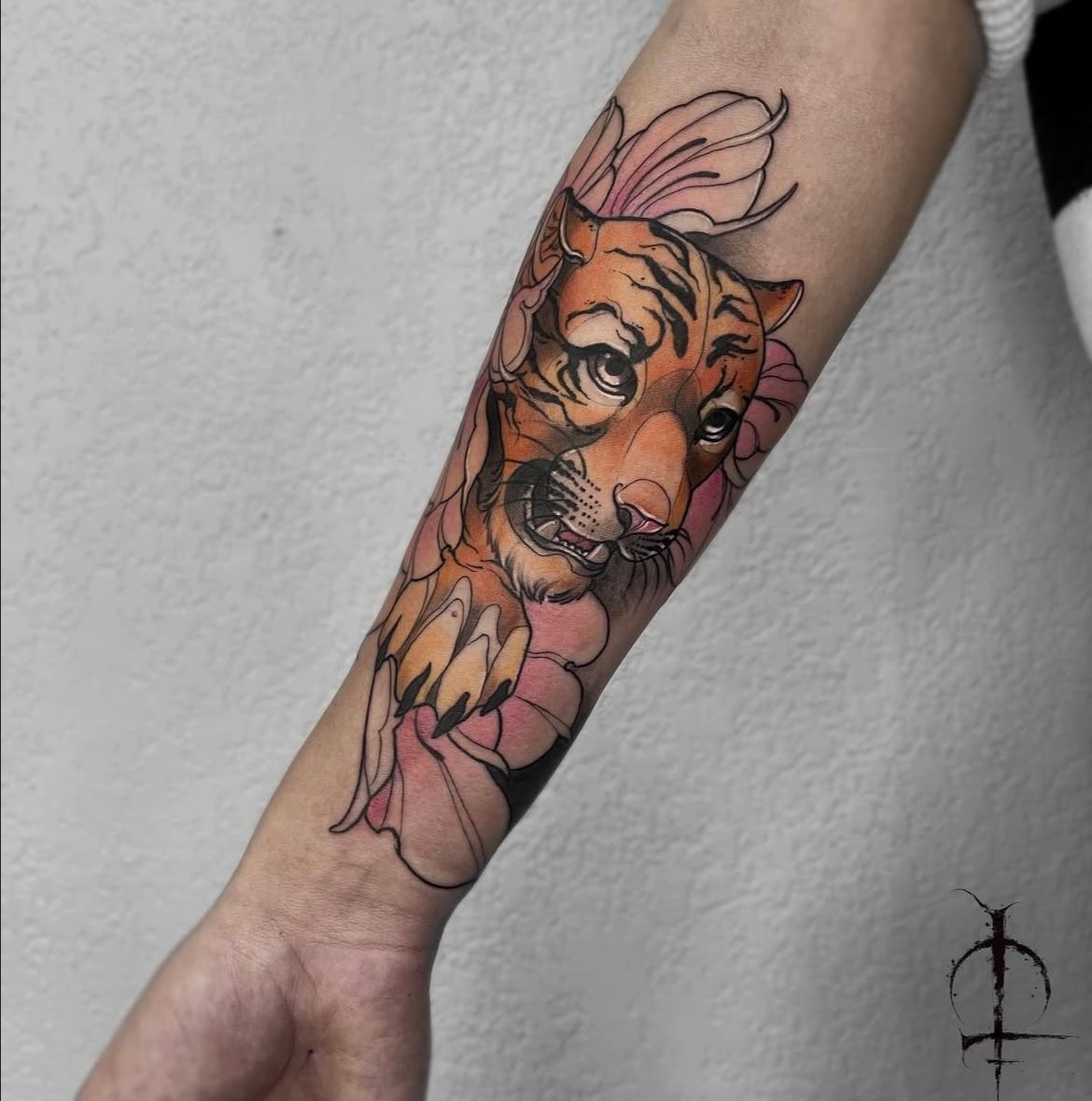 Tiger and Floral Tattoo by Val at Silver Ghost Tattoo in Edmonton Alberta Canada
