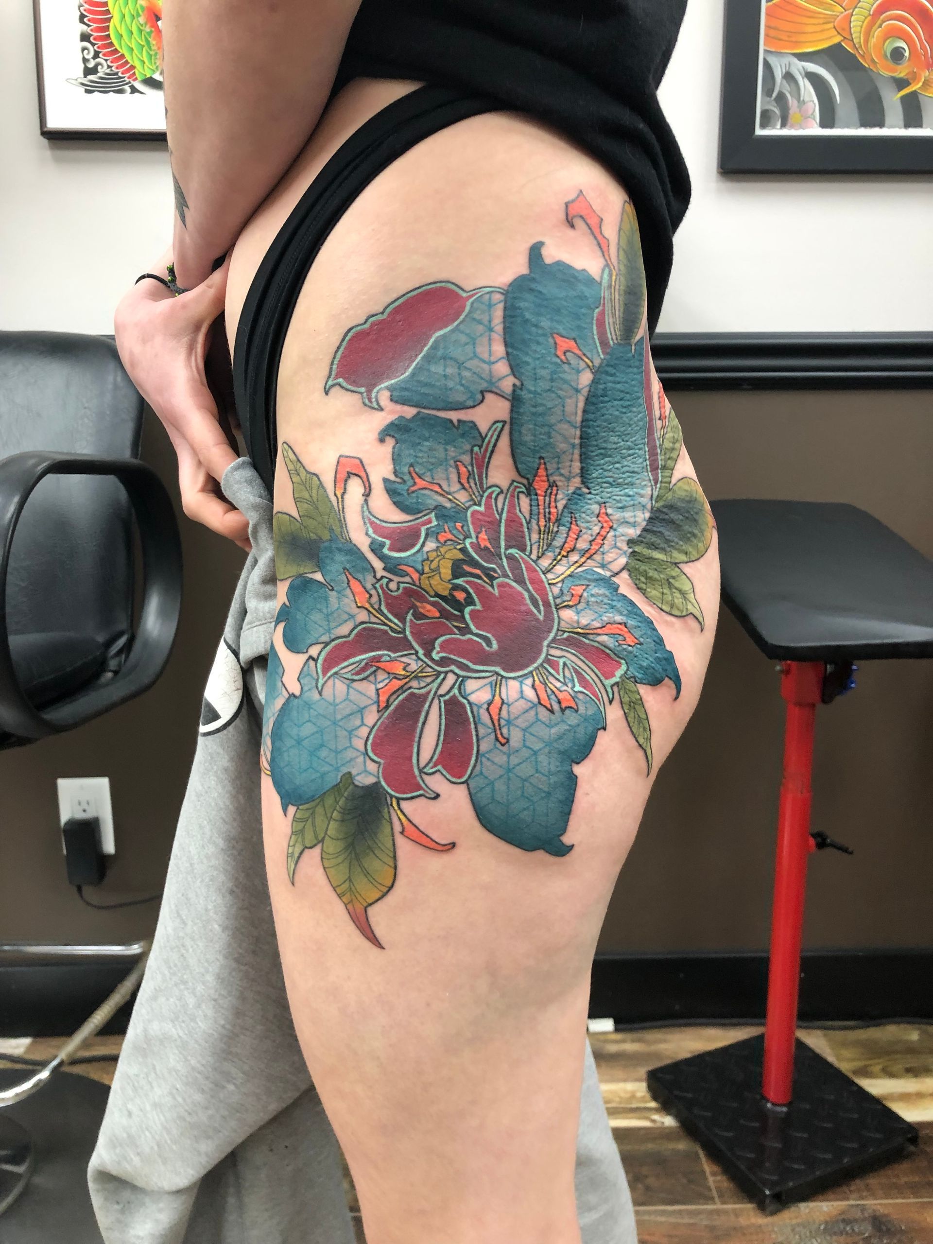 Peony Tattoo by Brain Dangerfield at Black Gold Tattoo Co in Edmonton Alberta Canada