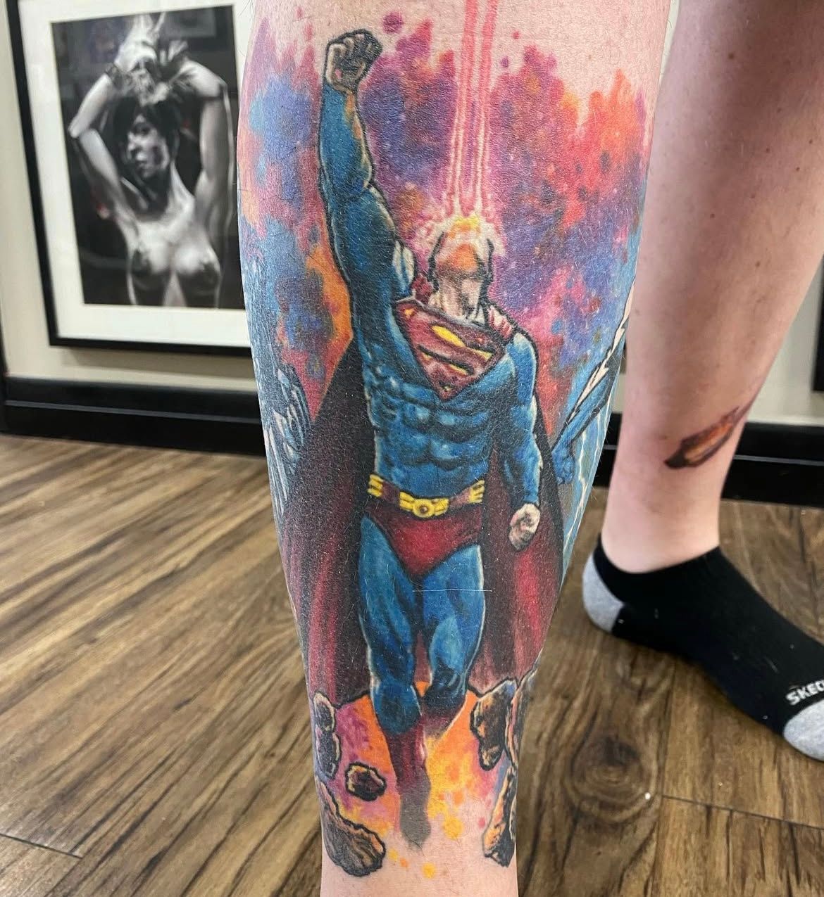 Superman Tattoo by Chris Labrenz at Black Gold Tattoo Co in Edmonton Alberta Canada