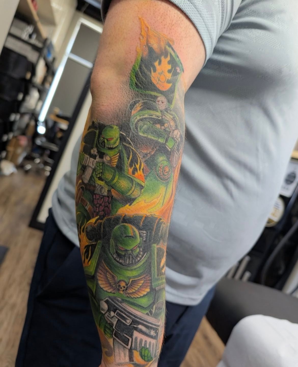 Warhammer Space Marines Tattoo by Kevin Sherritt at Black Gold Tattoo Co in Edmonton Alberta Canada