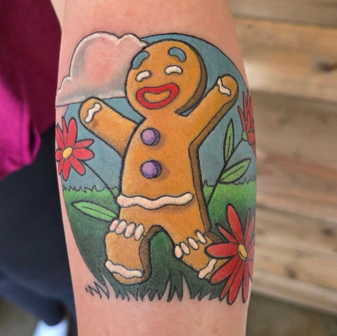Shrek Gingerbread Man Tattoo by Sheila Anderson at Crimson Empire Tattoo in Edmonton Alberta Canada