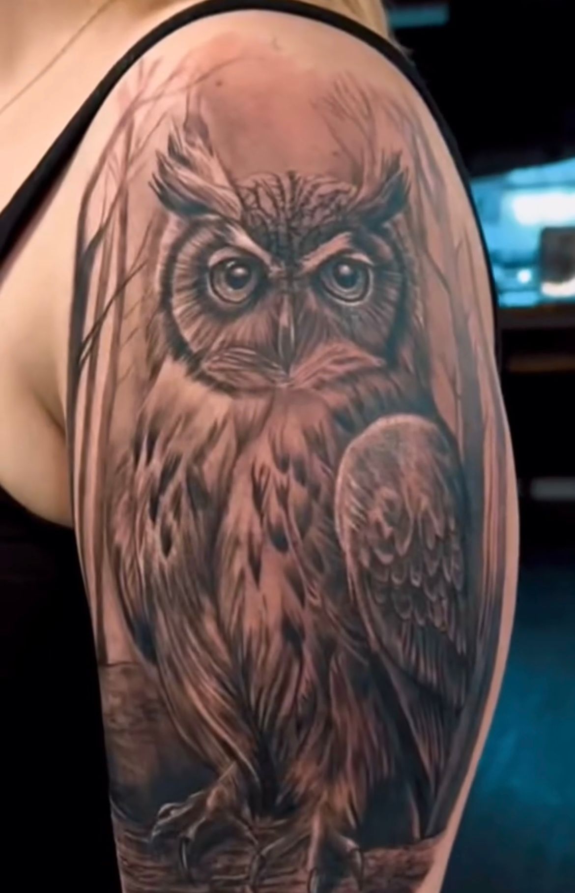 Owl Tattoo by Sly at Silver Ghost Tattoo in Edmonton Alberta Canada