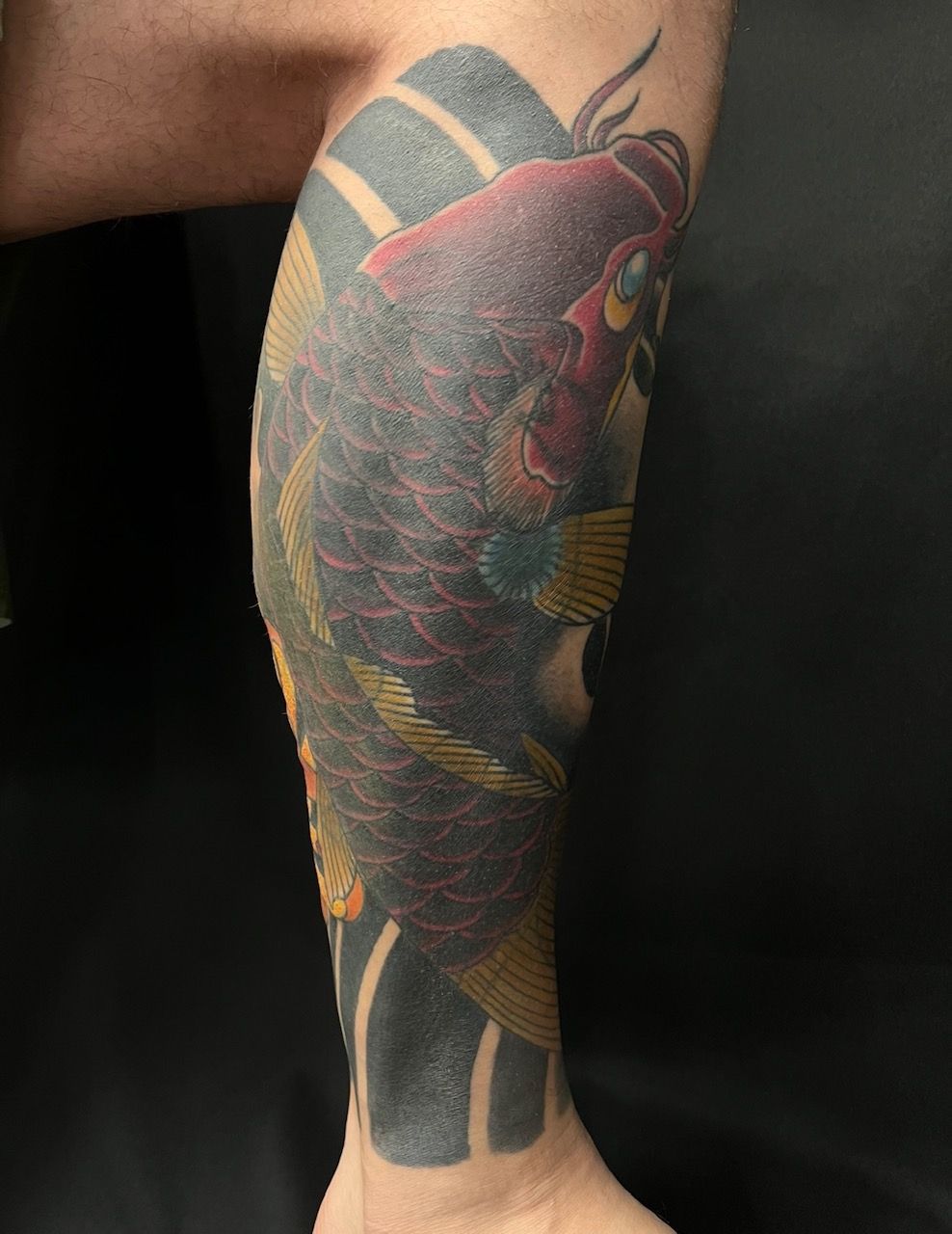 Koi Tattoo by Trevor Pelletier at Black Gold Tattoo Co in Edmonton Alberta Canada