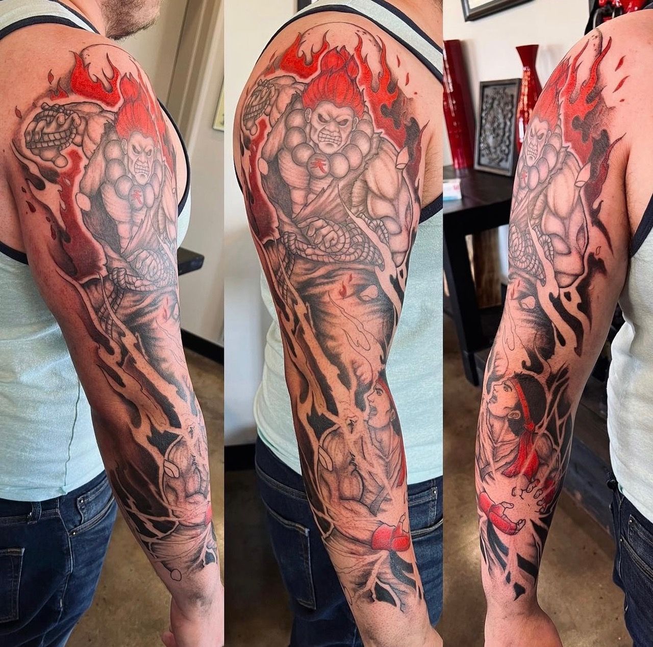Street Fighter Sleeve by Vinny Nguyen at Crimson Empire Tattoo in Edmonton Alberta Canada
