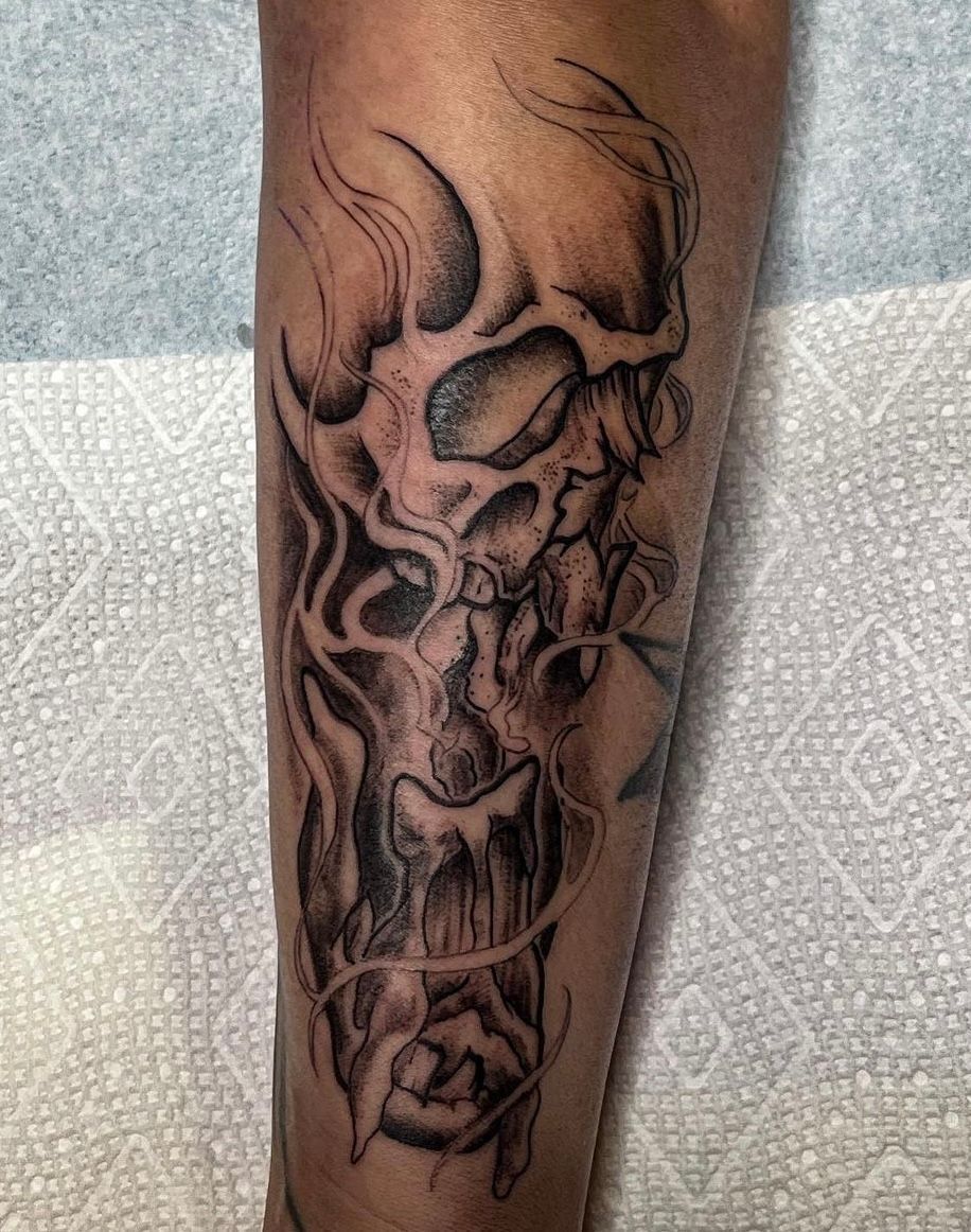 Candle and Skull Tattoo by Tony Honning at Silver Ghost Tattoo in Edmonton Alberta Canada
