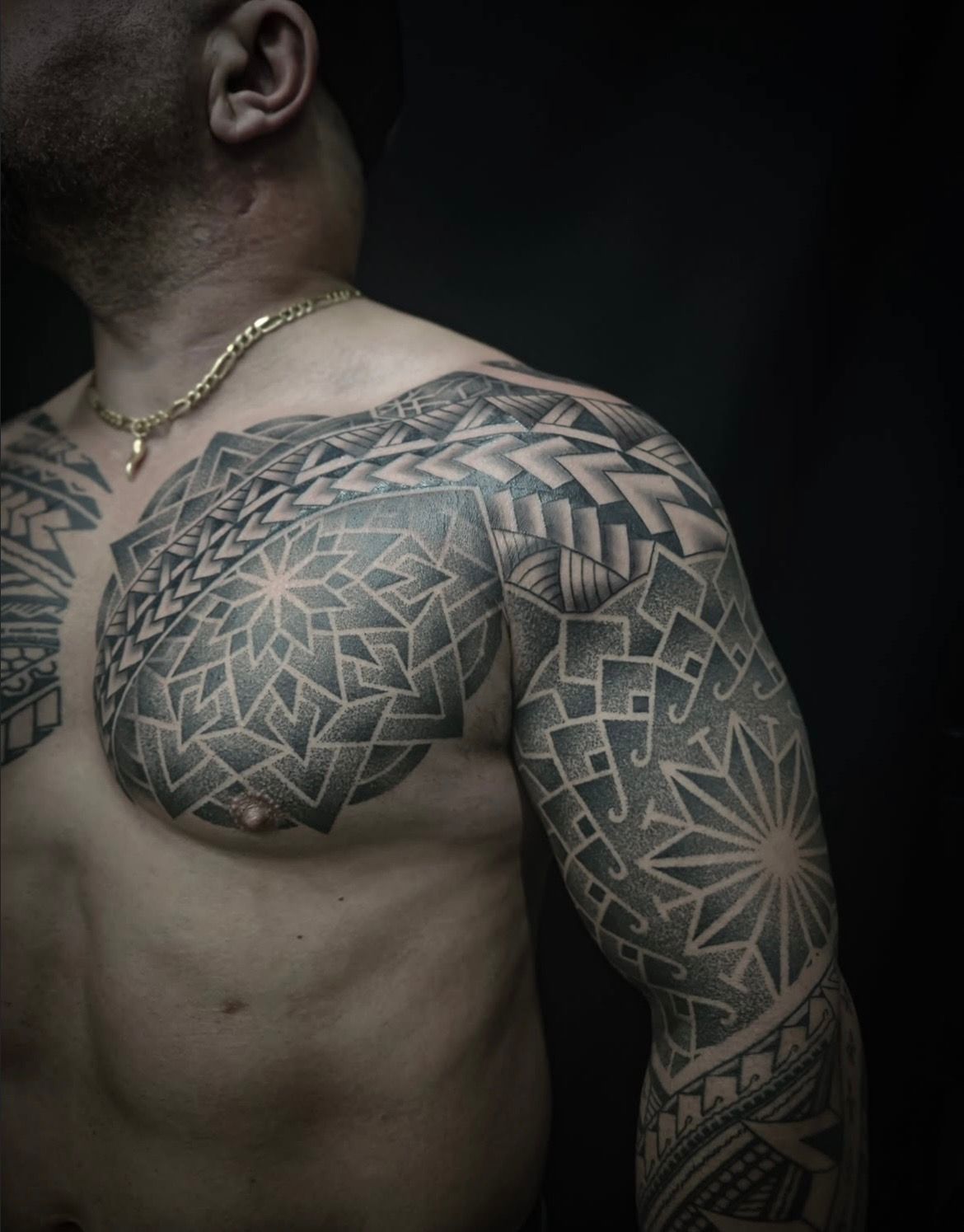 Polynesian Inspired Dotwork Tattoo by Alex Arnautov at Black Gold Tattoo Co in Edmonton Alberta Canada