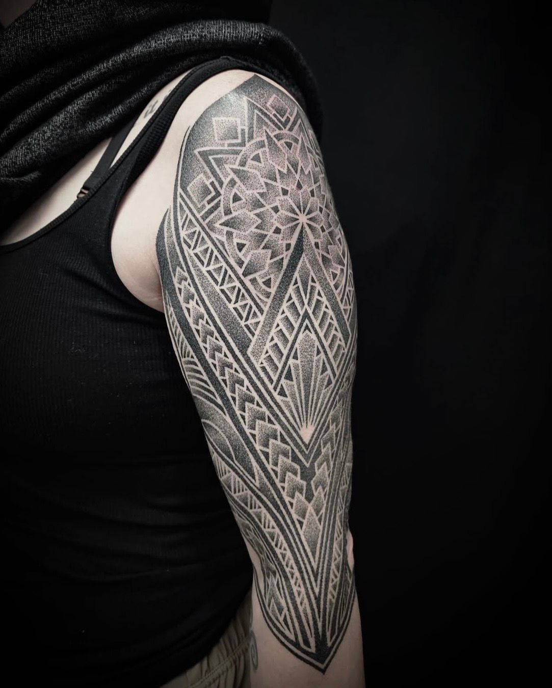 Polynesian Inspired Dotwork Tattoo by Alex Arnautov at Black Gold Tattoo Co in Edmonton Alberta Canada
