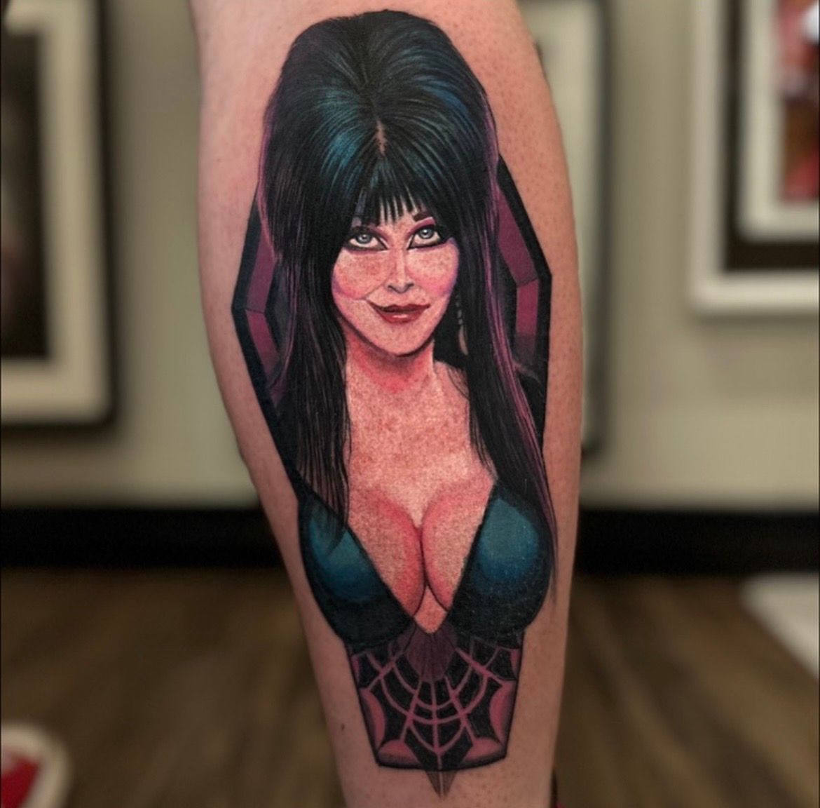 Elvira Tattoo by Chris Labrenz at Black Gold Tattoo Co in Edmonton Alberta Canada