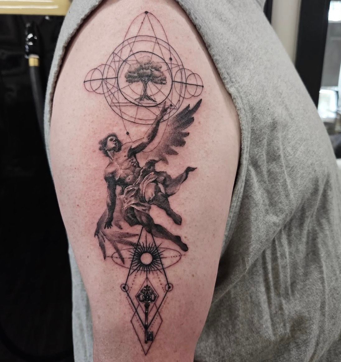 Icarus Tattoo by Ian Wang at Black Gold Tattoo Co in Edmonton Alberta Canada