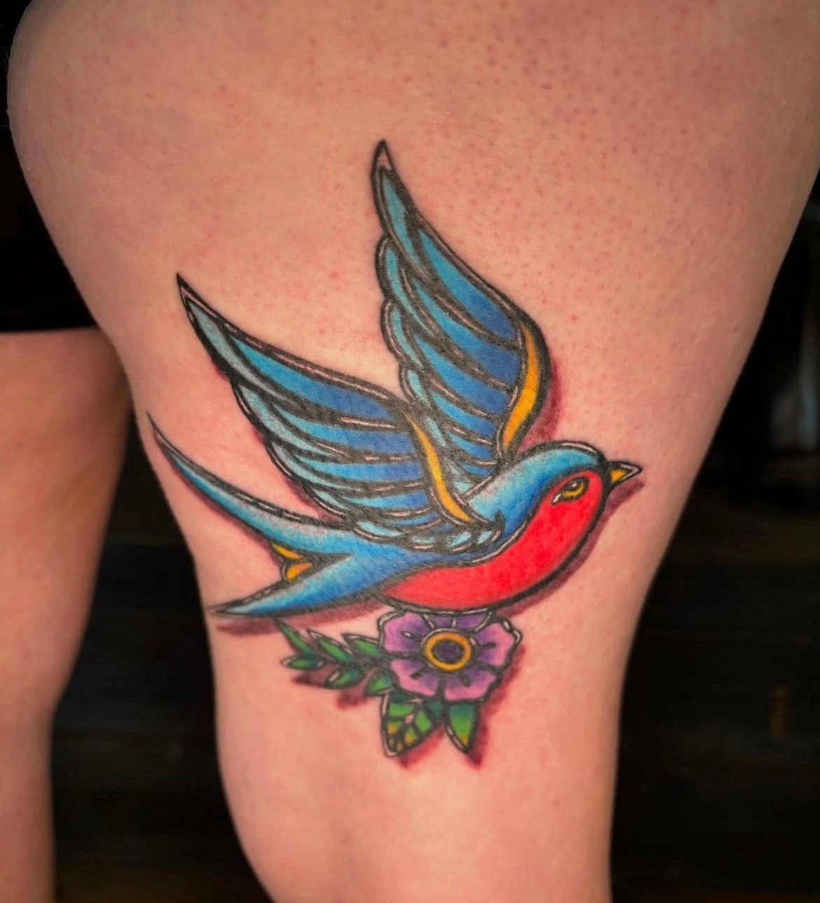 Stained Glass Sparrow Tattoo by Keon Courtney at Crimson Empire Tattoo in Edmonton Alberta Canada