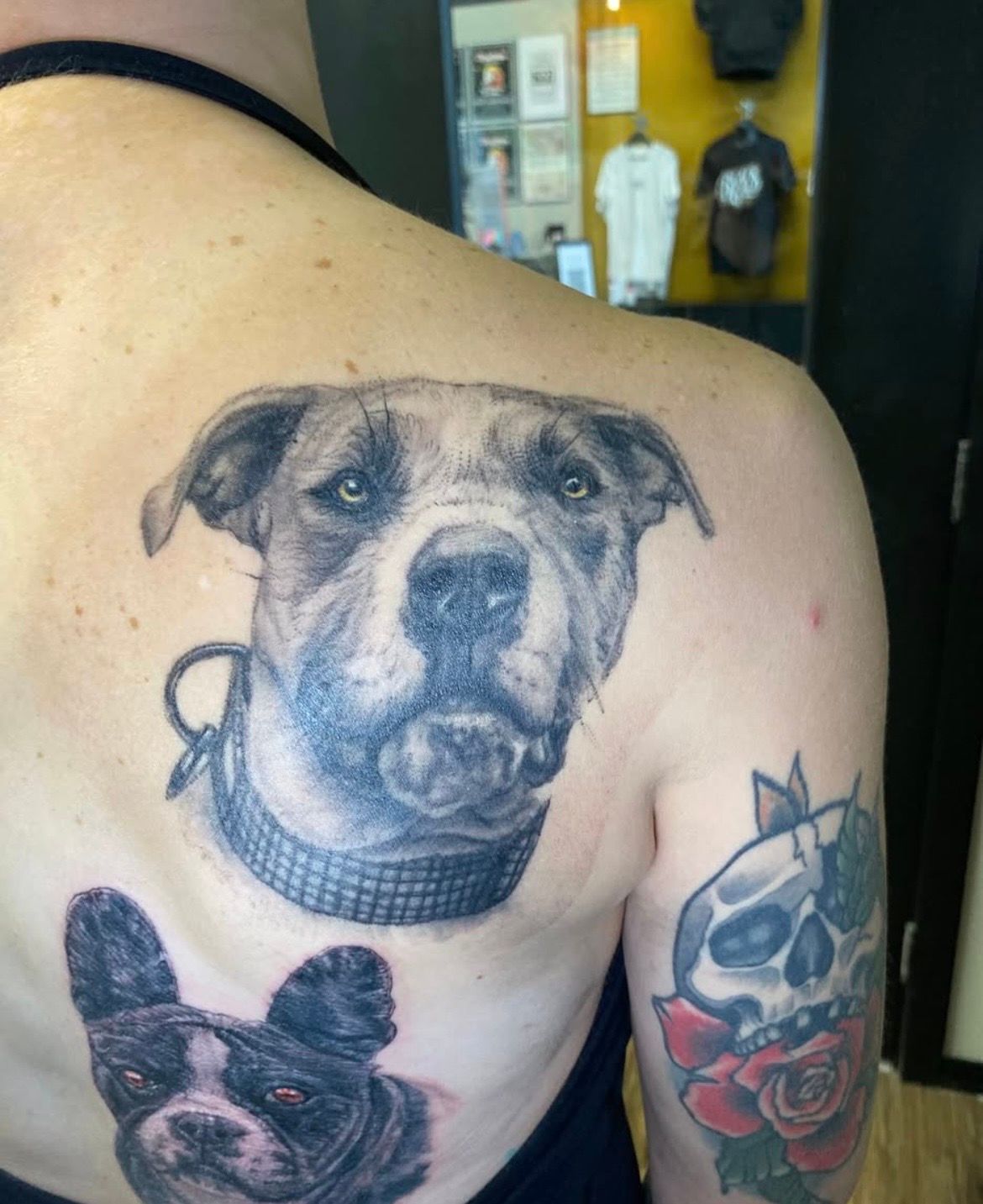 Dog Portrait Tattoo by Steve Hayes at Black Gold Tattoo Co in Edmonton Alberta Canada