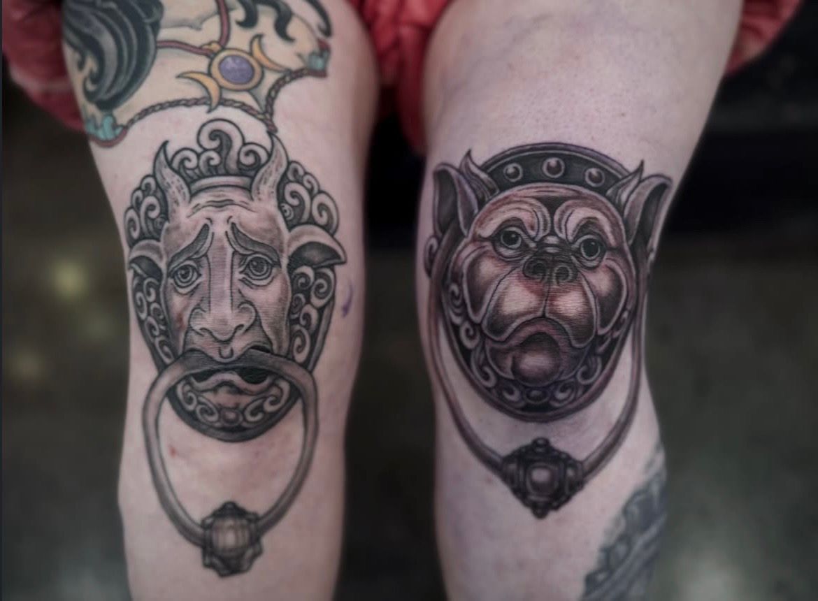 Labyrinth Door Knockers Tattoo by Vinny Nguyen at Crimson Empire Tattoo in Edmonton Alberta Canada