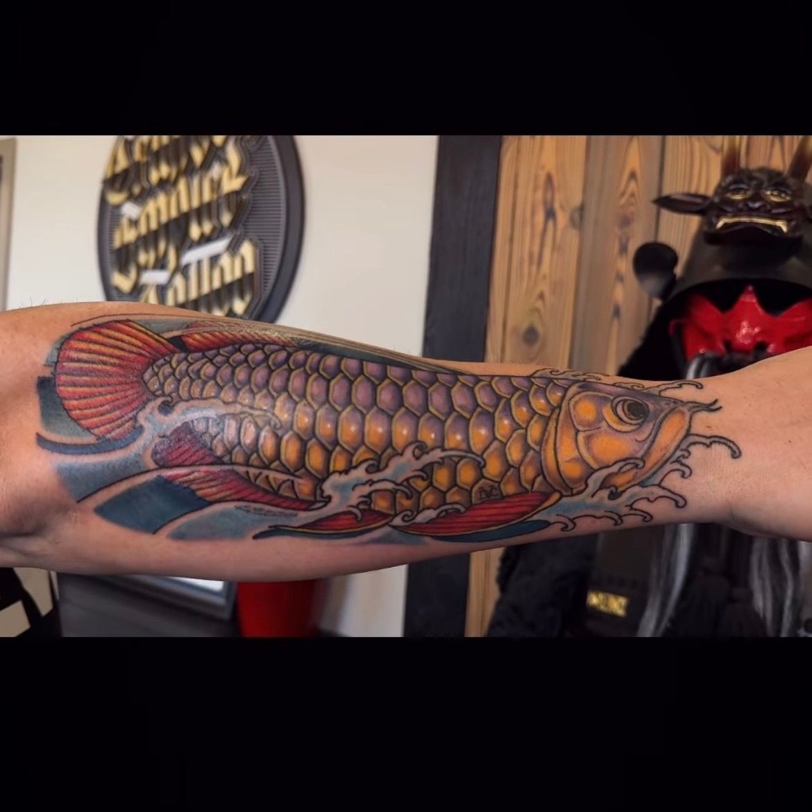 Arowana Tattoo by Vinny Nguyen at Crimson Empire Tattoo in Edmonton Alberta Canada