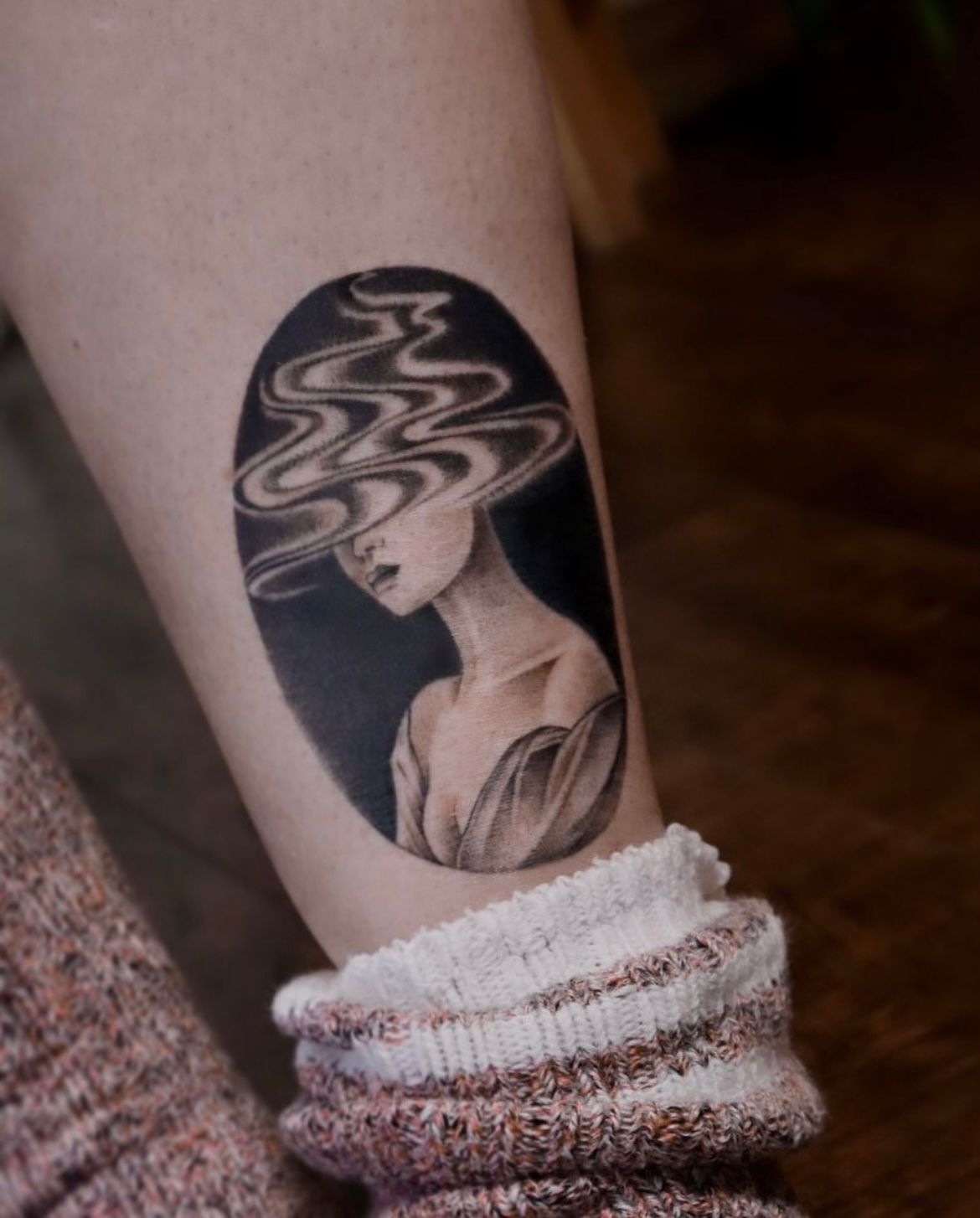 Glitch Lady Portrait Tattoo by Anastasiya at Silver Ghost Tattoo in Edmonton Alberta Canada