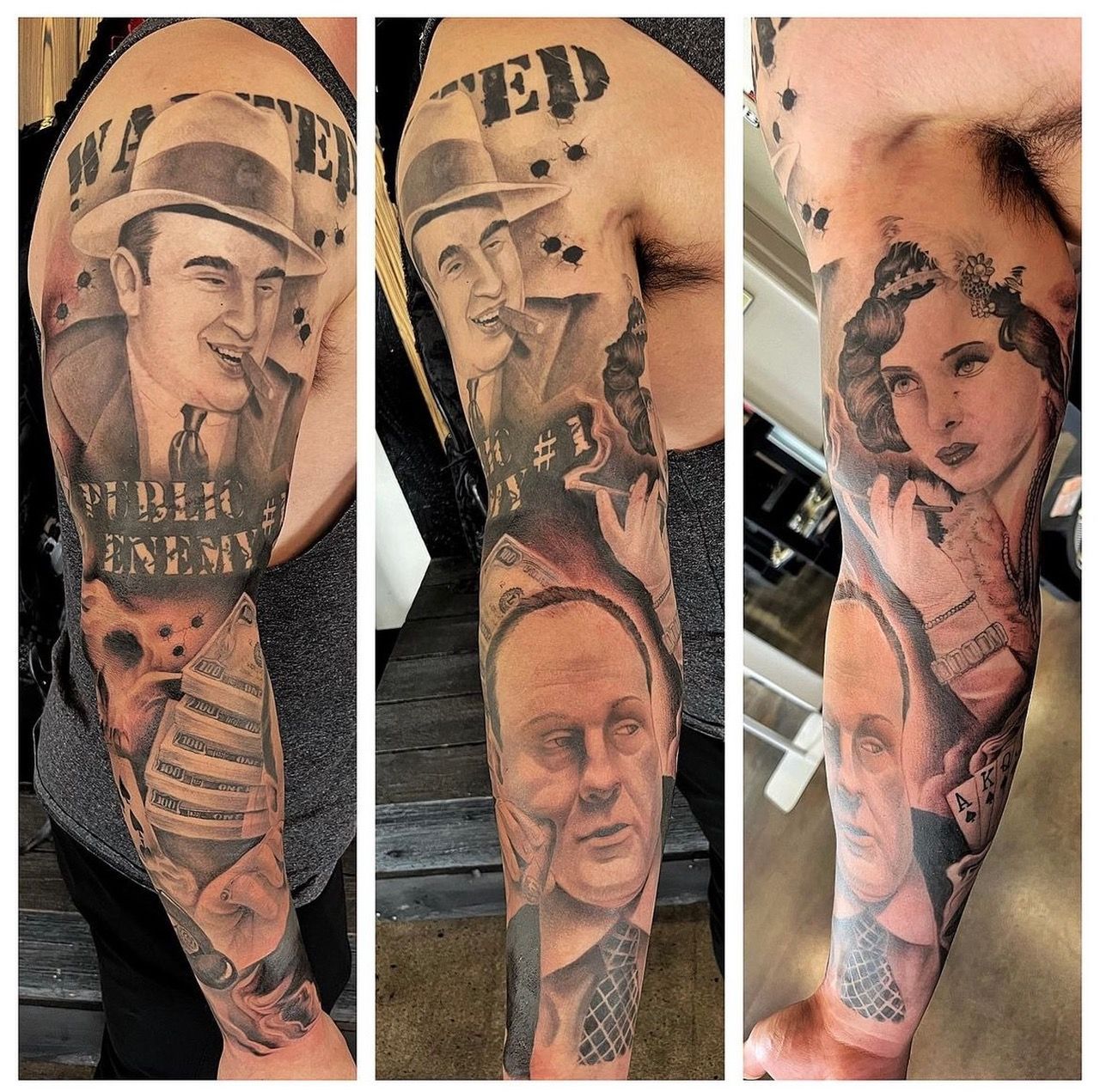Mafia Sleeve by Chad Lavers at Crimson Empire Tattoo in Edmonton Alberta Canada