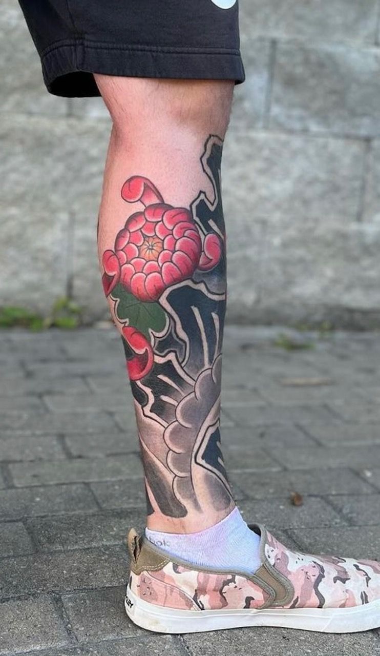 Chrysanthemum Tattoo Curt Semeniuk at Crimson Empire Tattoo in Edmonton Alberta Canada