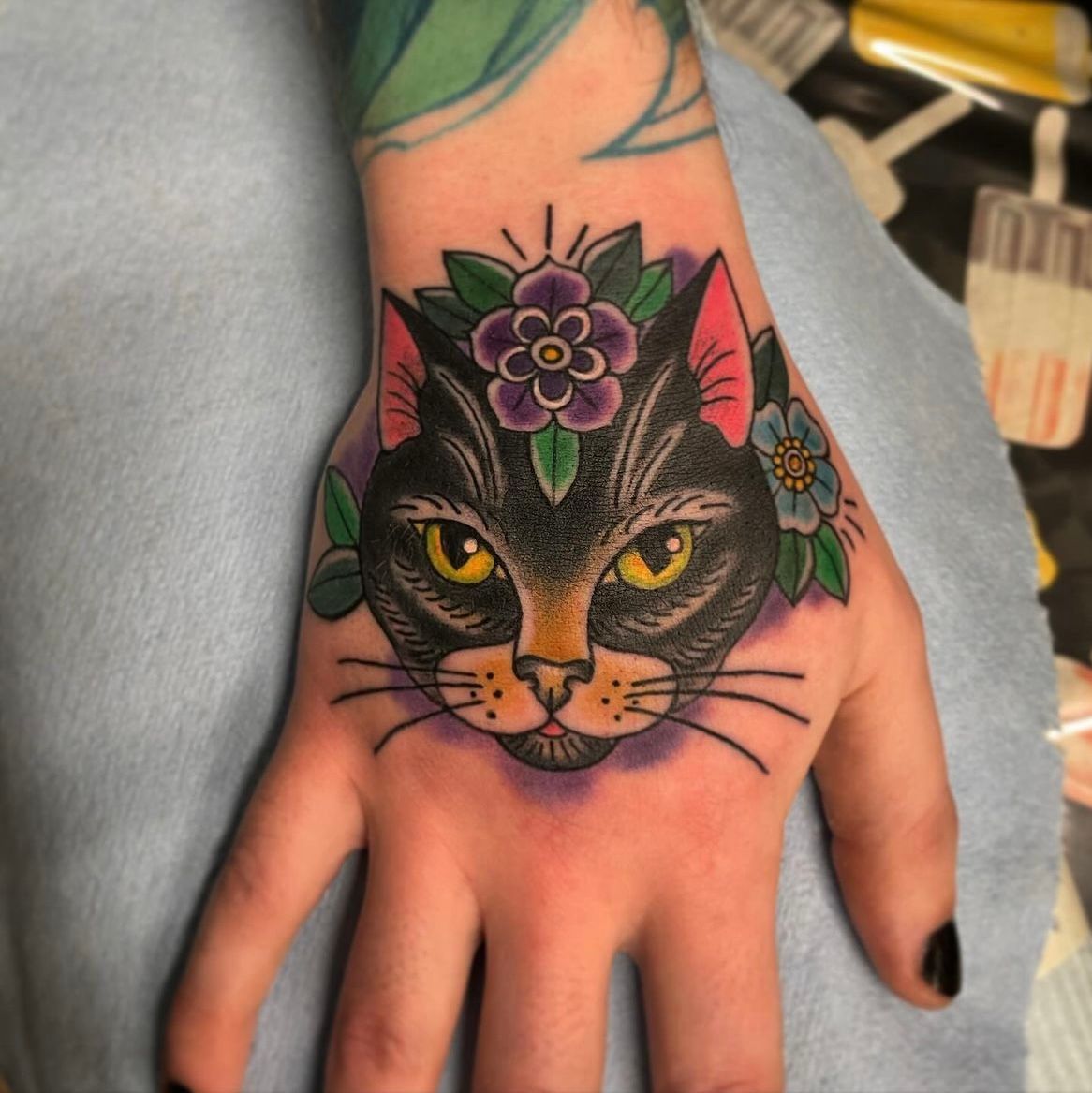 Cat Portrait Tattoo by Jess Alther at Black Gold Tattoo Co in Edmonton Alberta Canada