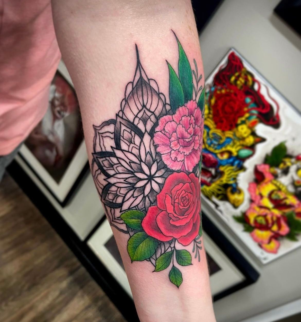 Floral and Mandala Tattoo by Jess Alther at Black Gold Tattoo Co in Edmonton Alberta Canada