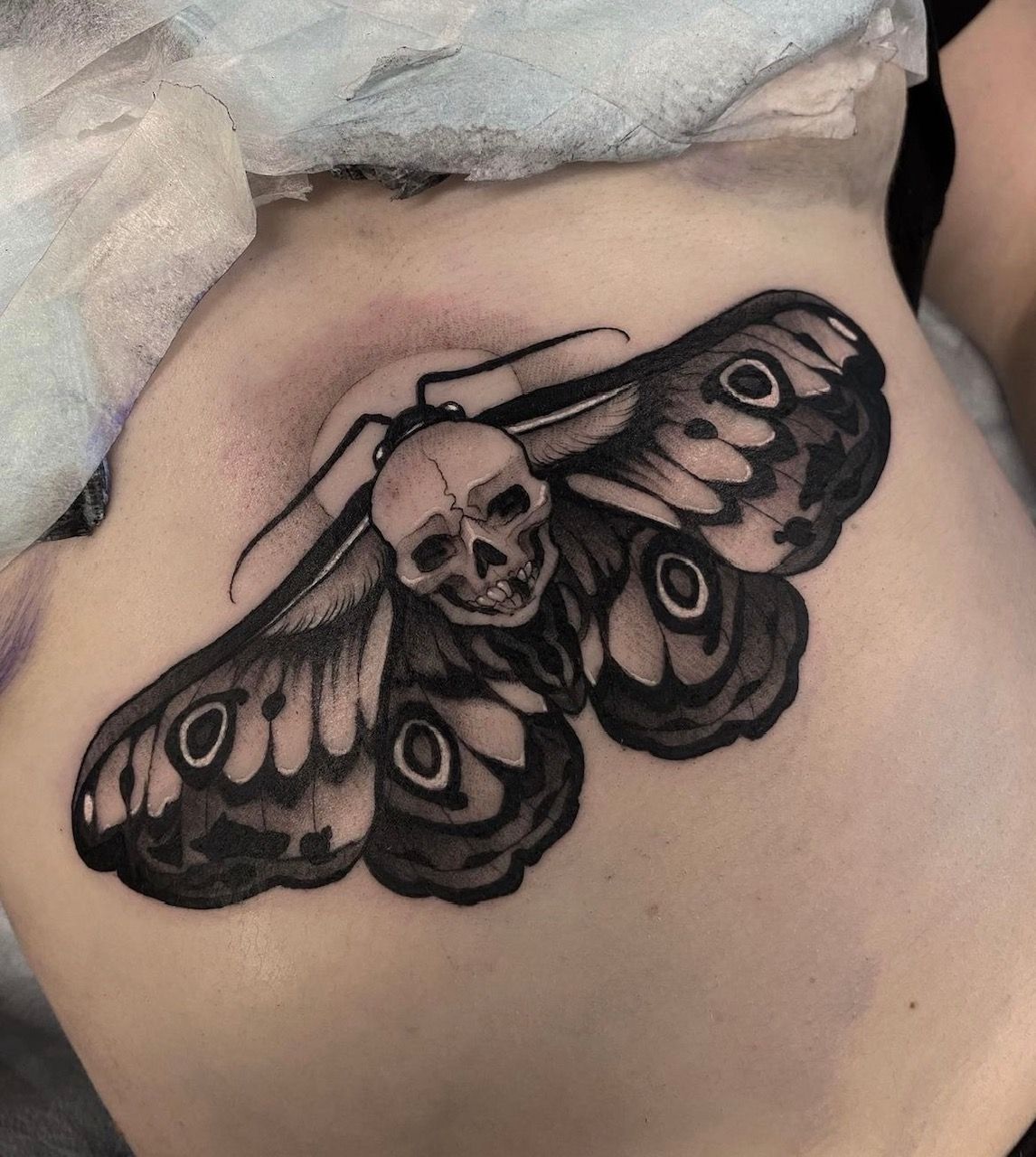 Death Moth Tattoo by Sasha Day at Crimson Empire Tattoo in Edmonton Alberta Canada