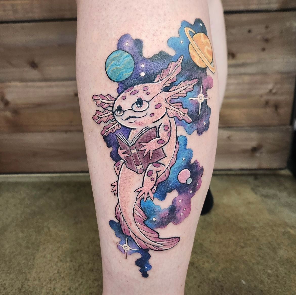 Axolotl Tattoo by Sheila Anderson at Crimson Empire Tattoo in Edmonton Alberta Canada