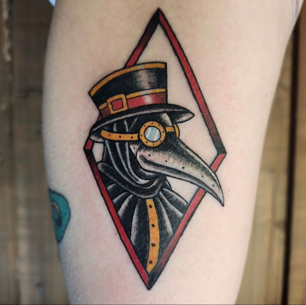 Plague Doctor Tattoo by Sheila Anderson at Crimson Empire Tattoo in Edmonton Alberta Canada