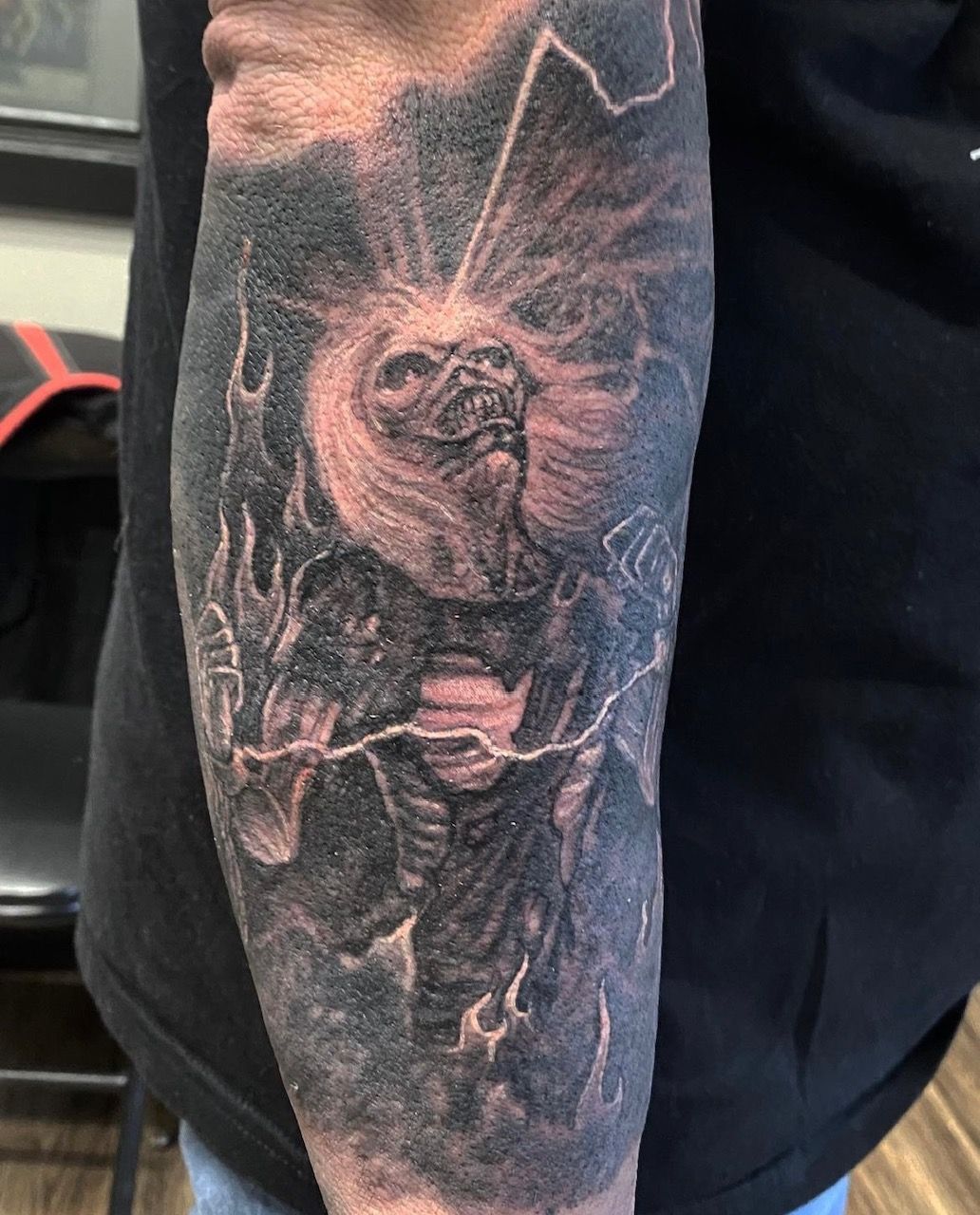 Eddie Iron Maiden Tattoo by Steve Hayes at Black Gold Tattoo Co in Edmonton Alberta Canada